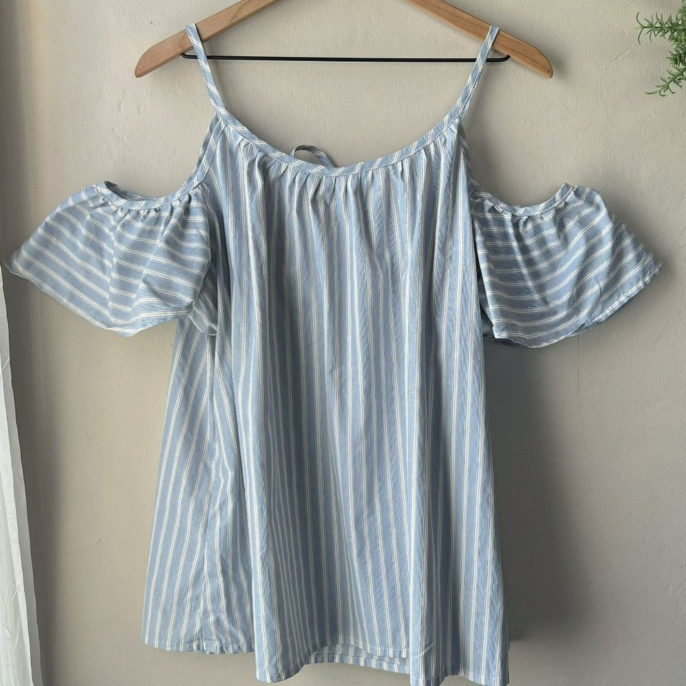 Striped Cold Shoulder Blouse - Picture 7 of 9